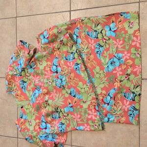 Coral Floral Two-Piece Skirt Set with Blue and Green Accents